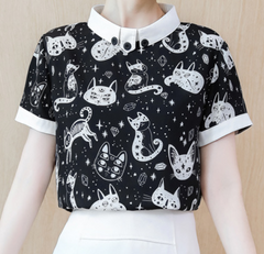 Cosmic Cat Black and White shirt