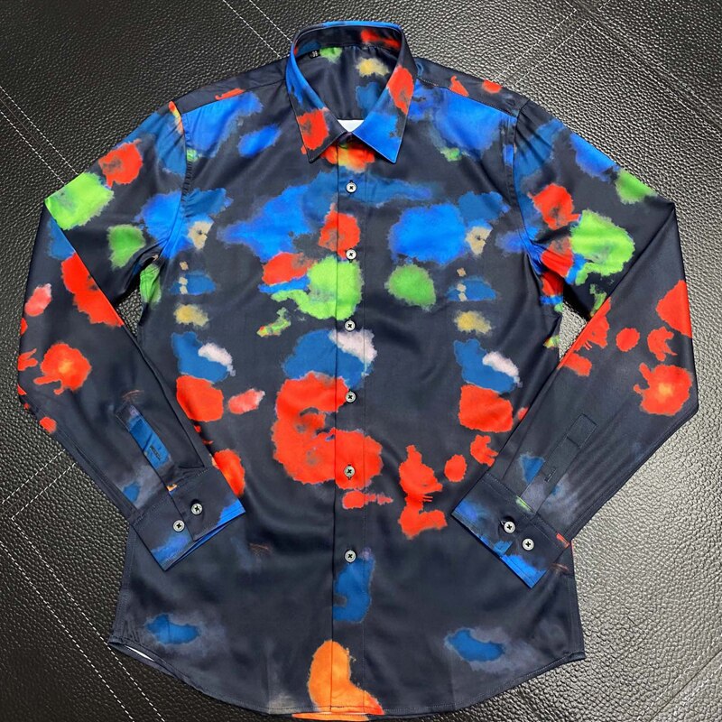 Colorful Print Long Sleeve Anti-Wrinke Shirt