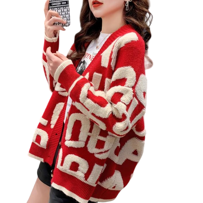 Knitted Letter Cardigan Sweater Coat