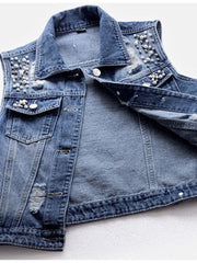 Denim Luxury Ripped Denim Vest