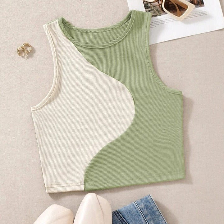 Knit O-neck Sleeveless Crop Top