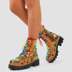 Colorful Laces Adorned With Chains Boots