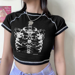 Skeleton Bones Crop Top Short Sleeve