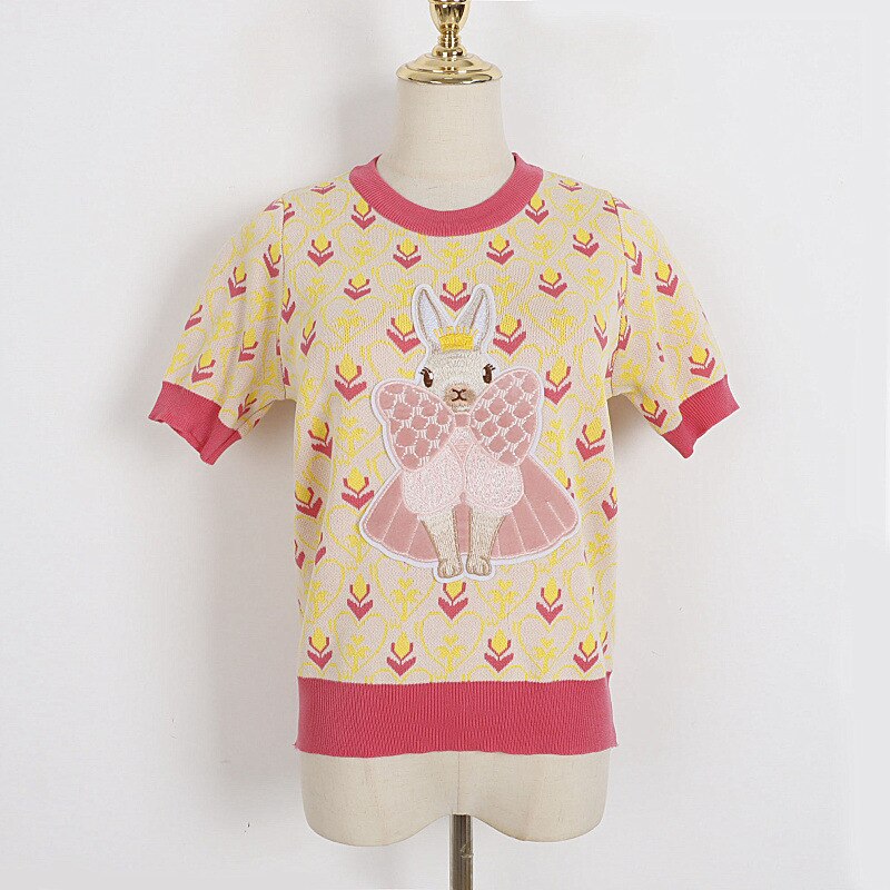 Embroidery Rabbit Short Sleeve T-Shirt