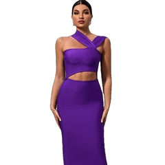 Purple Solid Color Sleeveless Elegant Bandage Dress