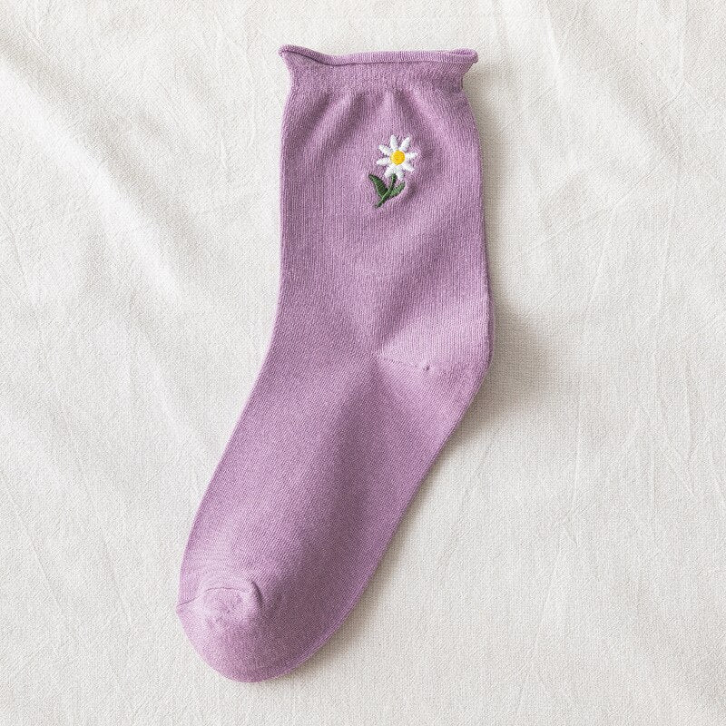 Solid Color Little Flower Socks