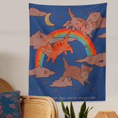 Celestial Rainbow Cat  Tapestry