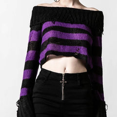 Gothic One Shoulder Stripe Short Sweater