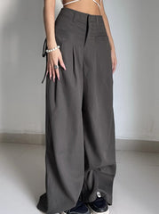 Plain Wide Leg High Waist Baggy Pants