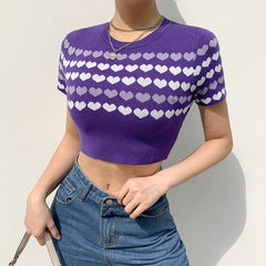 Kawaii Heart Print Knitted T-Shirts