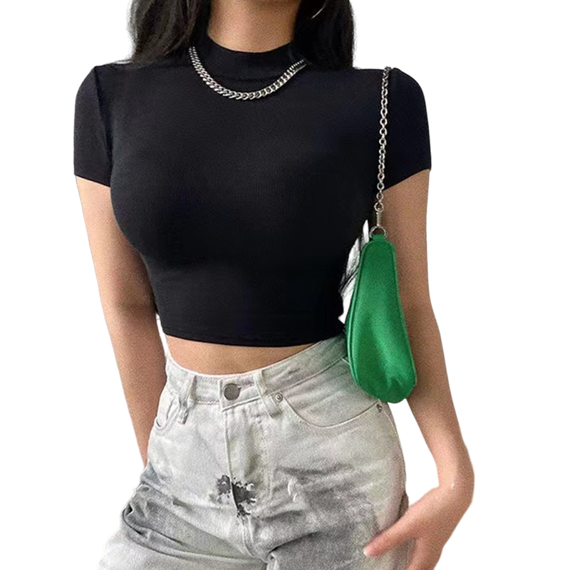 Elastic Round Neck Crop Top