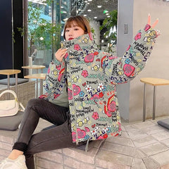 Hearts And Flowers Warm Hooded Oversized Jacket