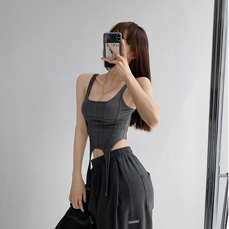 Irregular Hook Square Collar Tank Top