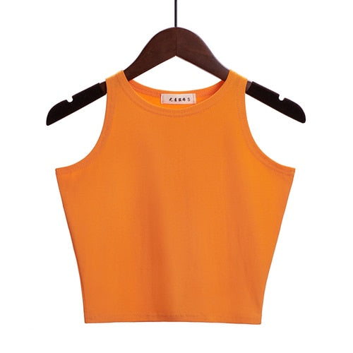 Solid Color Cotton Sleeveless Crop Top