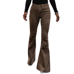 Wide-Waist Solid Color Corduroy Flared Pants