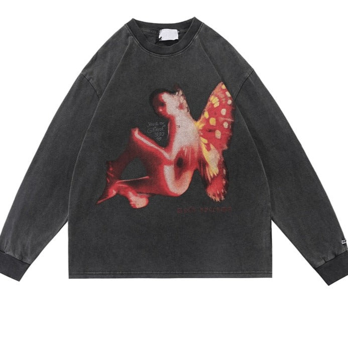 Oversized Long Sleeve Angel Graphic Shirt