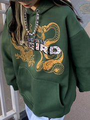 Dragon And Snake Print Hoodie