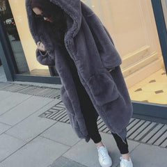 Solid  Color Faux Fur Long Coat