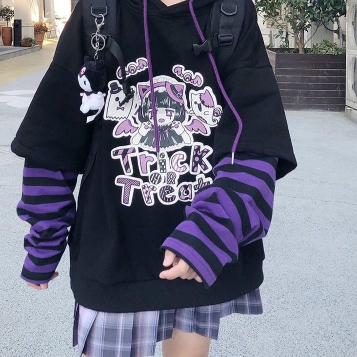 Trick or Treat Long Sleeve Striped Hoodie