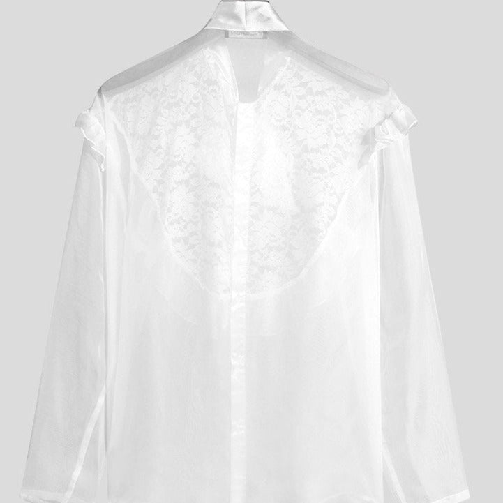 White Bow Long-Sleeved Blouse