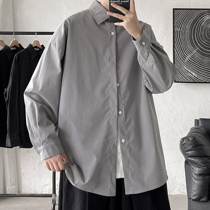 Solid Color Oversize Long Sleeve Shirt