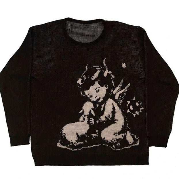 Cartoon Print Y2K Gothic Sweater