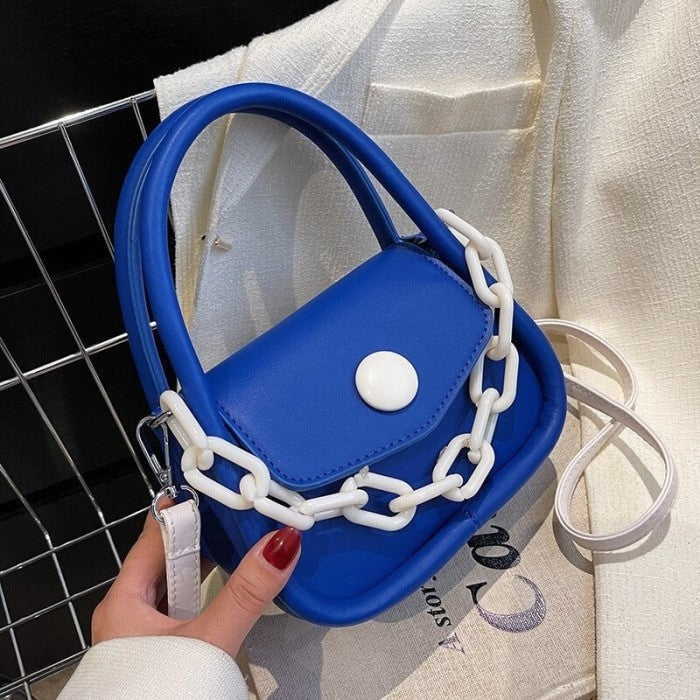 Button and Chain Contrast Color Cute Hand-bag