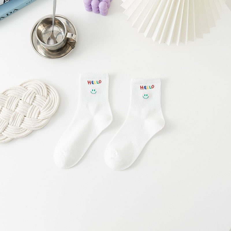 White And Fancy Cotton Socks