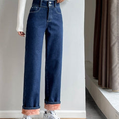 Thick Velvet Jeans Fleece Fashion High Waist Pants