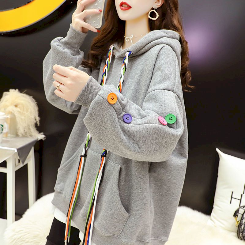 Oversized Embellished With Colorful Buttons Hoodies