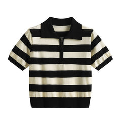 Zipper Striped Polo T-Shirt