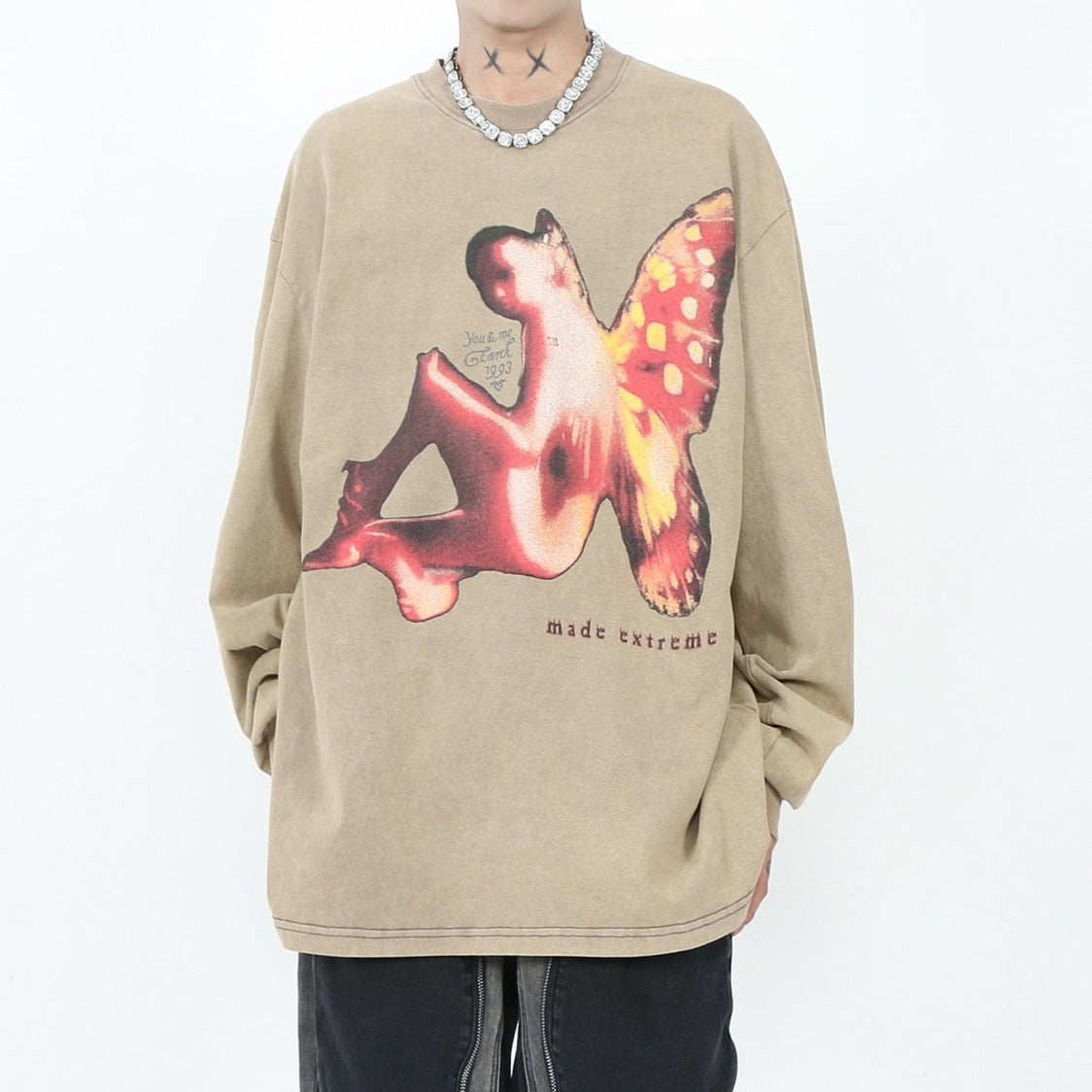 Oversized Long Sleeve Angel Graphic Shirt