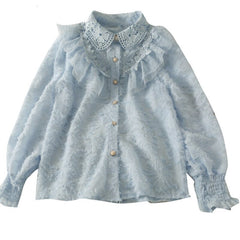 Long Sleeve Lace Spliced Shirt