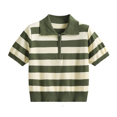 Zipper Striped Polo T-Shirt