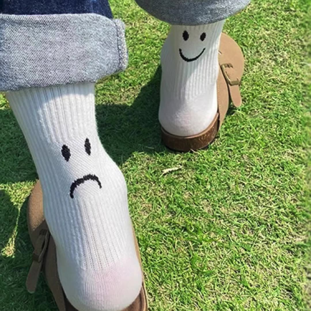 Solid Color Happy And Sad Faces Socks