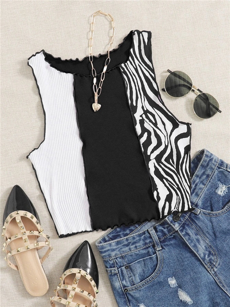 Zebra Striped Crop Tank Top