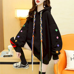 Oversized Embellished With Colorful Buttons Hoodies