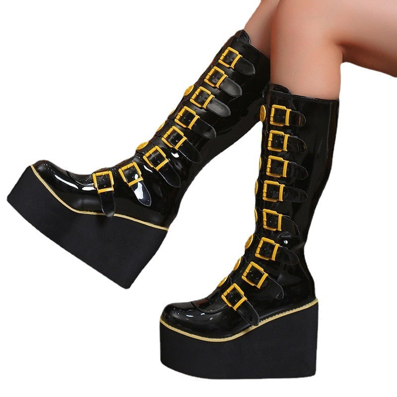 Happy Faces High Long Tube PU Leather Boots