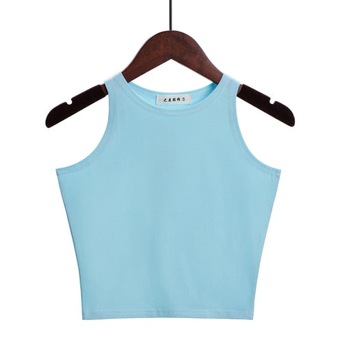 Solid Color Cotton Sleeveless Crop Top