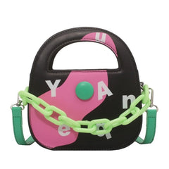 Round Handle With Chain Ornament Cute Bag