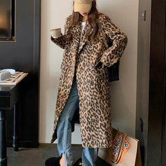 Leopard Print Long Sleeve Long Coat