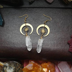 Sun Crescent Cristal Quartz Earrings