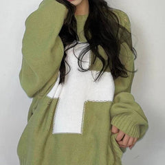 Green Cross Long Sleeve Oversize Knitted Sweater