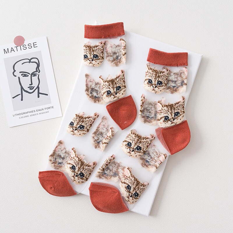 Cat Design Sheer Mesh Socks