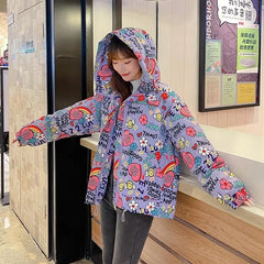 Hearts And Flowers Warm Hooded Oversized Jacket