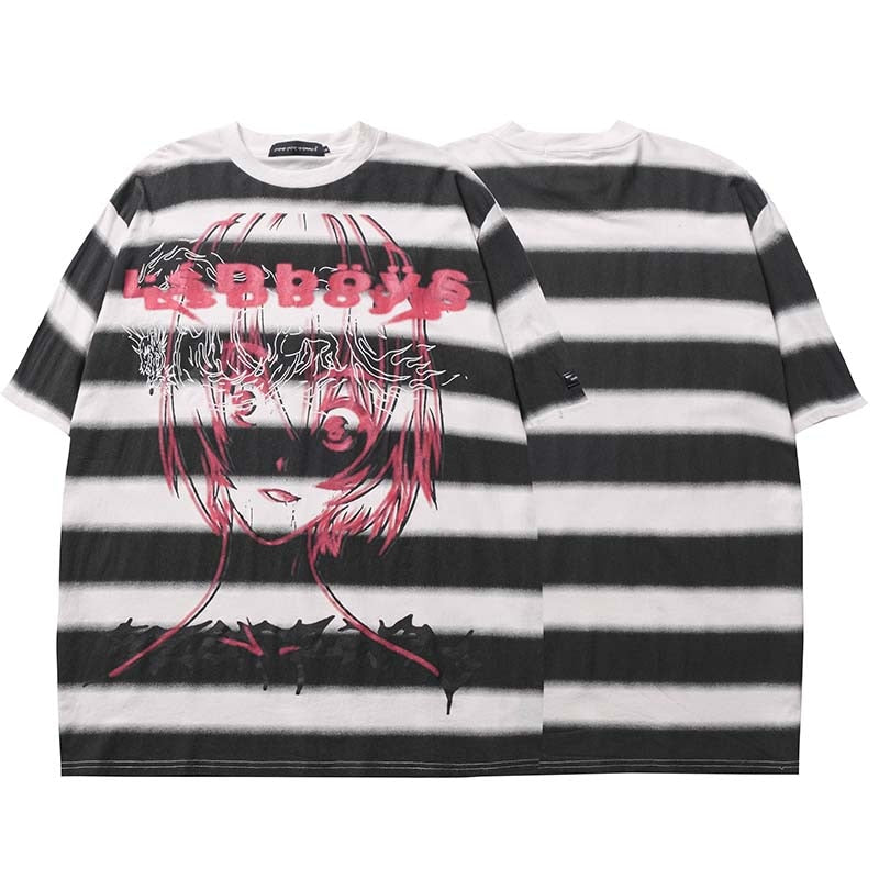 Anime Cartoon Striped T-Shirt