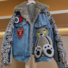 Bear and Flower Patches Denim Jacket