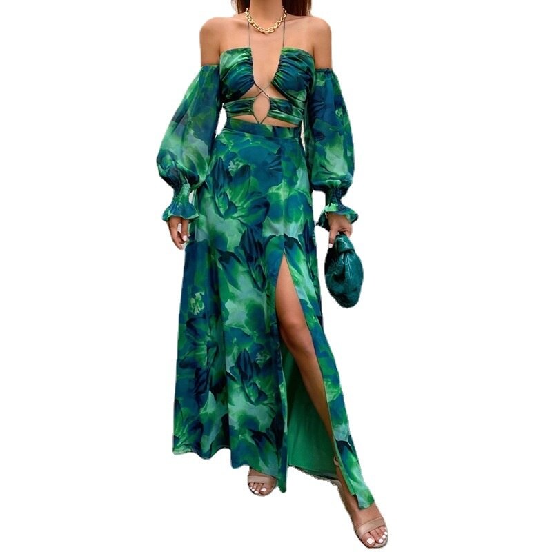 Green Off-Shoulder Spring Dress