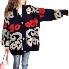 Knitted Letter Cardigan Sweater Coat