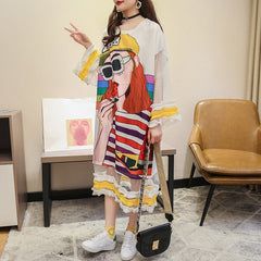 Oversized Flare Sleeves Cartoon T-Shirt Dress